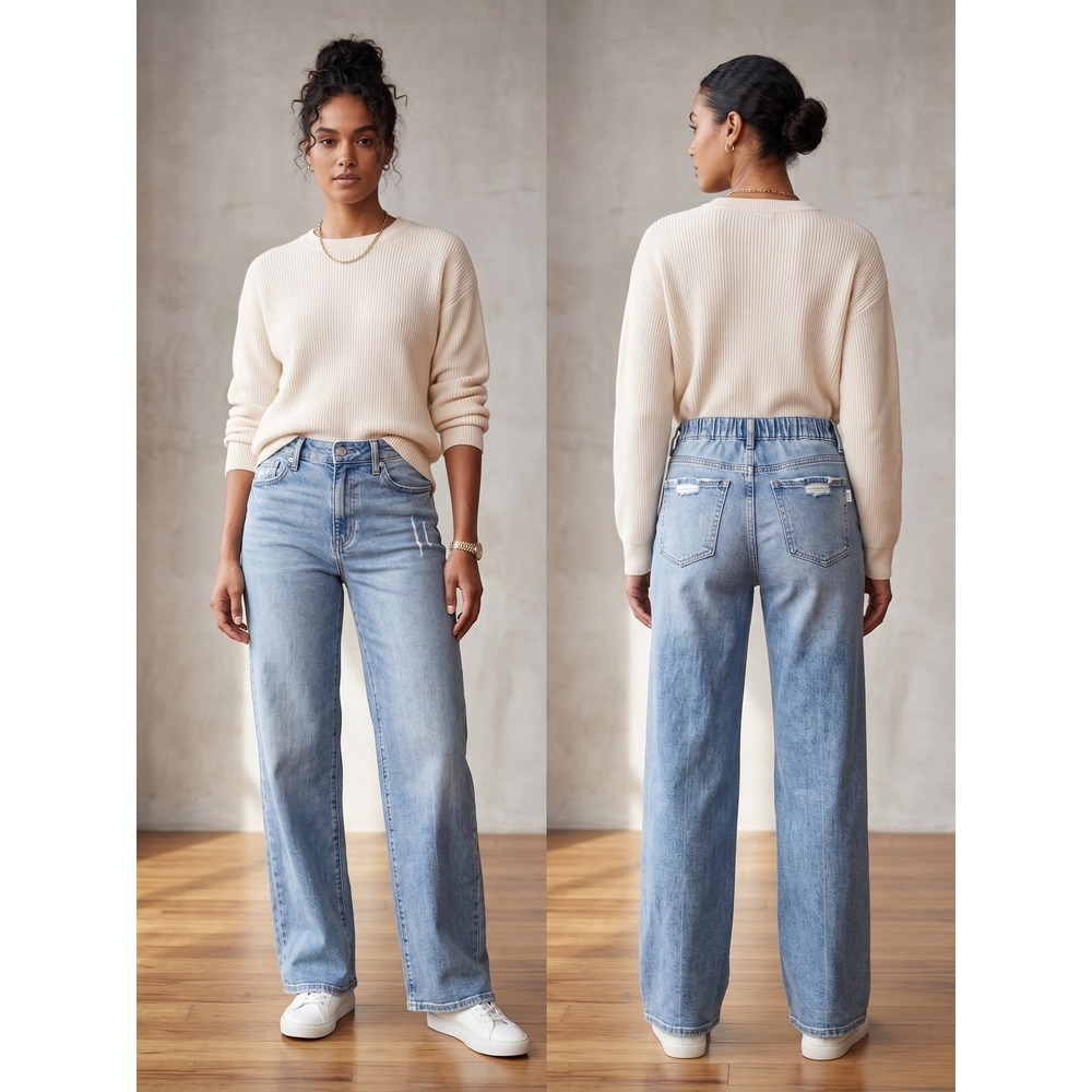 Oliver Logan Madison Wide Leg Jeans Light Wash Distressed Sustainable 26X29